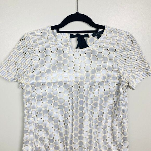 J. Crew Size 2 Blue & White Striped Seersucker Eyelet Tie Back Blouse Top - Picture 5 of 10